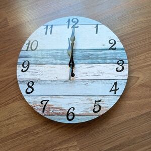 Wooden Coastal Battery Operated Wall Clock, Silent Non Ticking